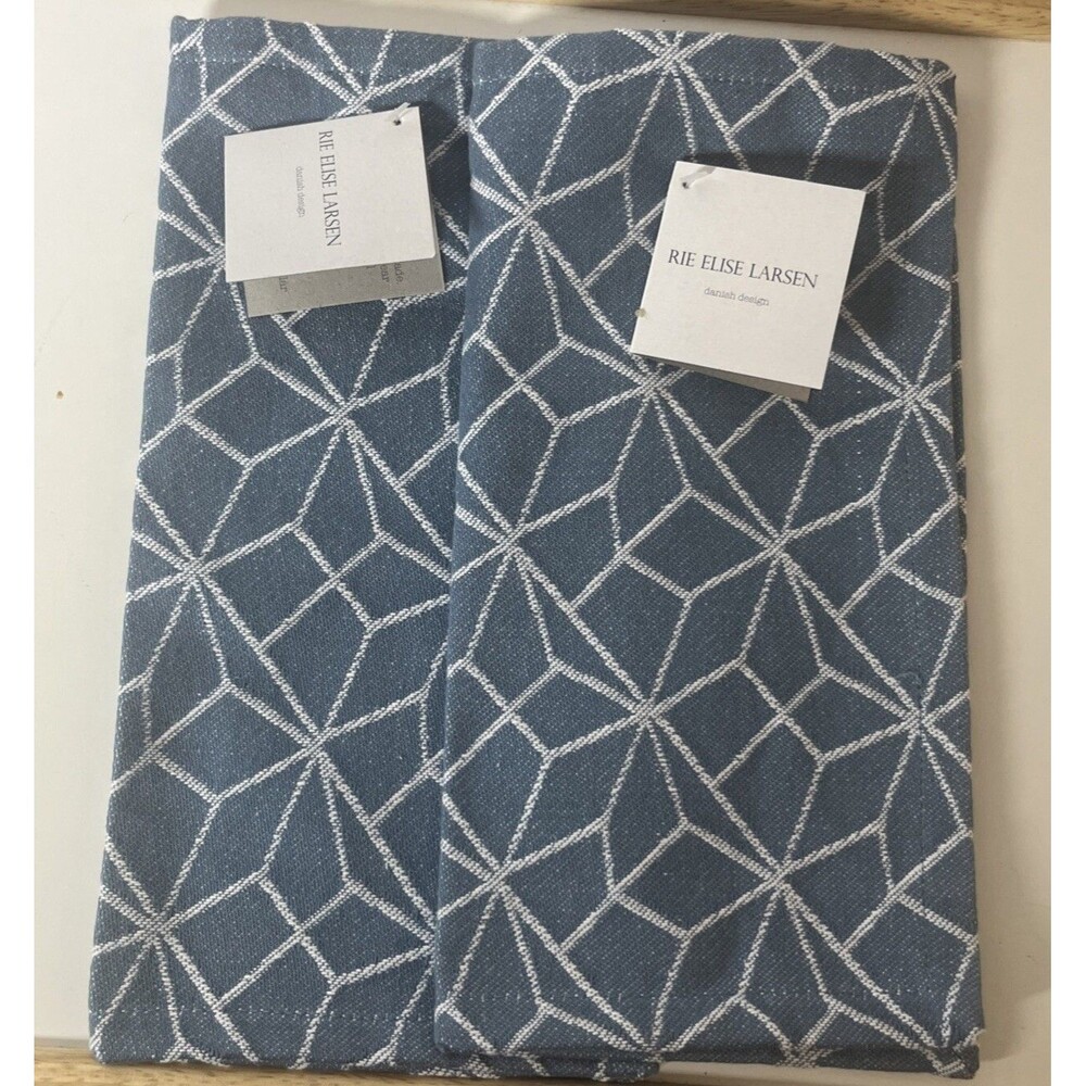 Rie Elise Larsen Set Of 2 Dishcloths Blue/white Geometry Pattern Kitchen